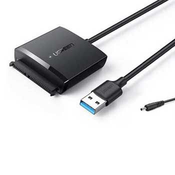 Cáp USB 3.0 to SATA Ugreen 60561 + Kèm nguồn 12V/ 2.5A ( hỗ trợ đọc ổ HDD/SSD, 2.5”/3.5” )