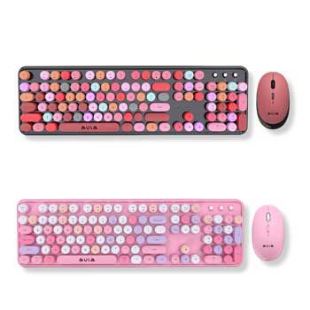 Bộ Bàn Phím Giả cơ và chuột không dây AULA AC306 (Màu Đen , Hồng)