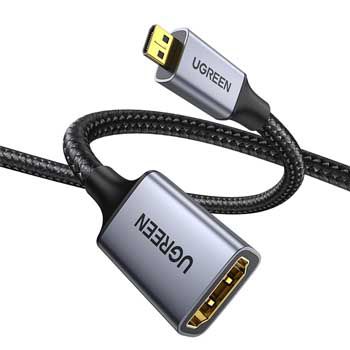 Cáp chuyển đổi Mini HDMI to HDMI 2.0 (âm) Ugreen 90593 (Dài 20cm - dây bọc dù)