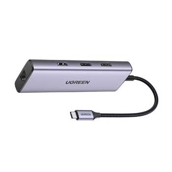 Bộ chuyển USB C 9 trong 1 Ugreen 90119 (USB Type C ra 2 cổng HDMI + USB + LAN Gigabit + PD 60W + SD/ TF)