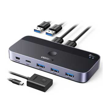 Thiết Bị Chia Sẻ 2 cổng USB 3.0 chia sang 4 cổng (3 USB A 3.0 + USB-C) UGREEN 15705 2 máy tính dùng chung 4 thiết bị ( 3 USB A 3.0+USB-C )