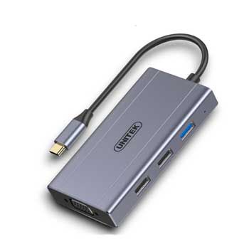 Bộ chuyển USB Type C sang USB 3.0+2 USB 2.0+ HDMI 1.4 + VGA+RJ45 +PD UNITEK D105C